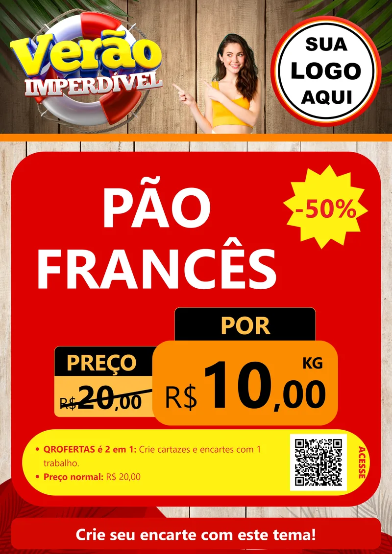 Modelo de Cartaz para Cartaz A4 Vertical com o tema Verão Imperdível para Padaria