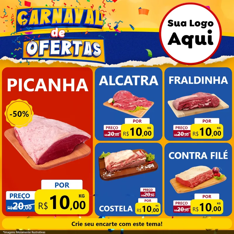 Modelo de Rede Social para Feed Facebook com o tema Carnaval de Ofertas para Açougue