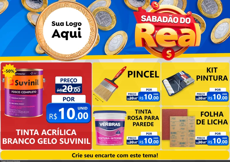 Modelo de Encarte para Encarte A4 Horizontal com o tema Sabadão do Real para Tintas e Ferramentas