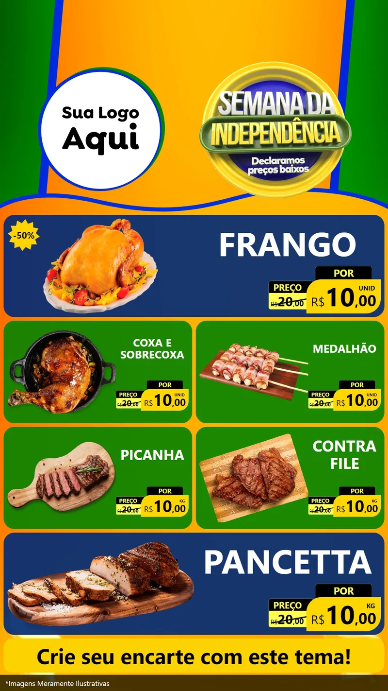 Modelo de TV para TV Vertical com o tema Semana da Independência Declaramos Preços Baixos para Assados