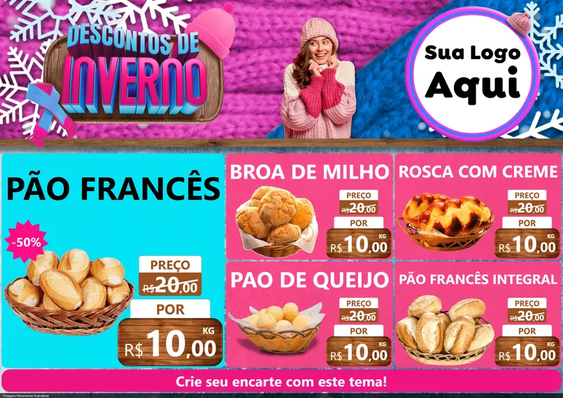 Modelo de Encarte para Encarte A4 Horizontal com o tema Descontos de Inverno para Padaria