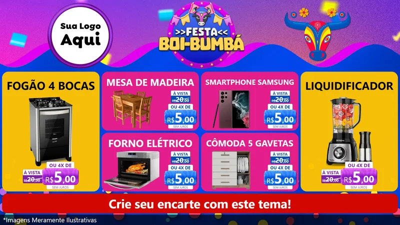 Modelo de TV para TV Horizontal com o tema Festa Boi-Bumbá para Móveis e Eletro