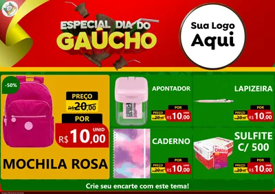 Modelo de Encarte para Encarte A4 Horizontal com o tema Especial Dia do Gaúcho para Papelaria