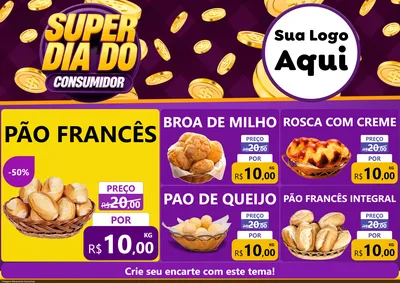 Modelo de Encarte para Encarte A4 Horizontal com o tema Super Dia do Consumidor para Padaria