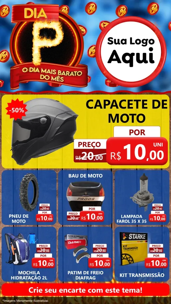 Modelo de Rede Social para Stories com o tema Dia P - O Dia Mais Barato Do Mês para Moto peças
