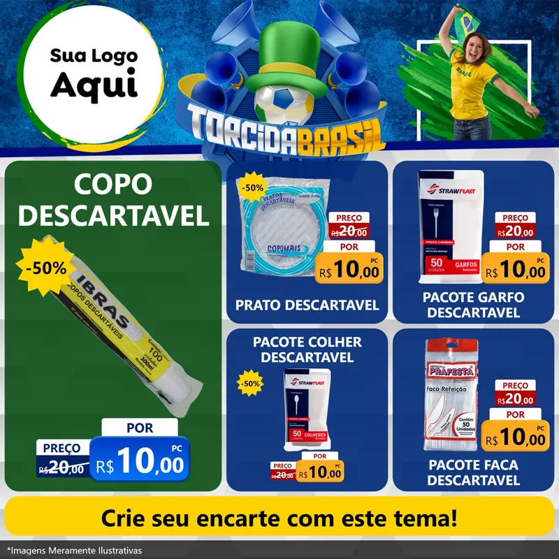 Modelo de Rede Social para Feed Facebook com o tema Torcida Brasil - Copa para Embalagens