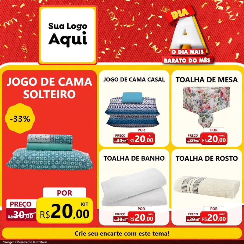 Modelo de Rede Social para Feed Facebook com o tema Dia A o Dia Mais Barato do Mês para Cama, Mesa e Banho