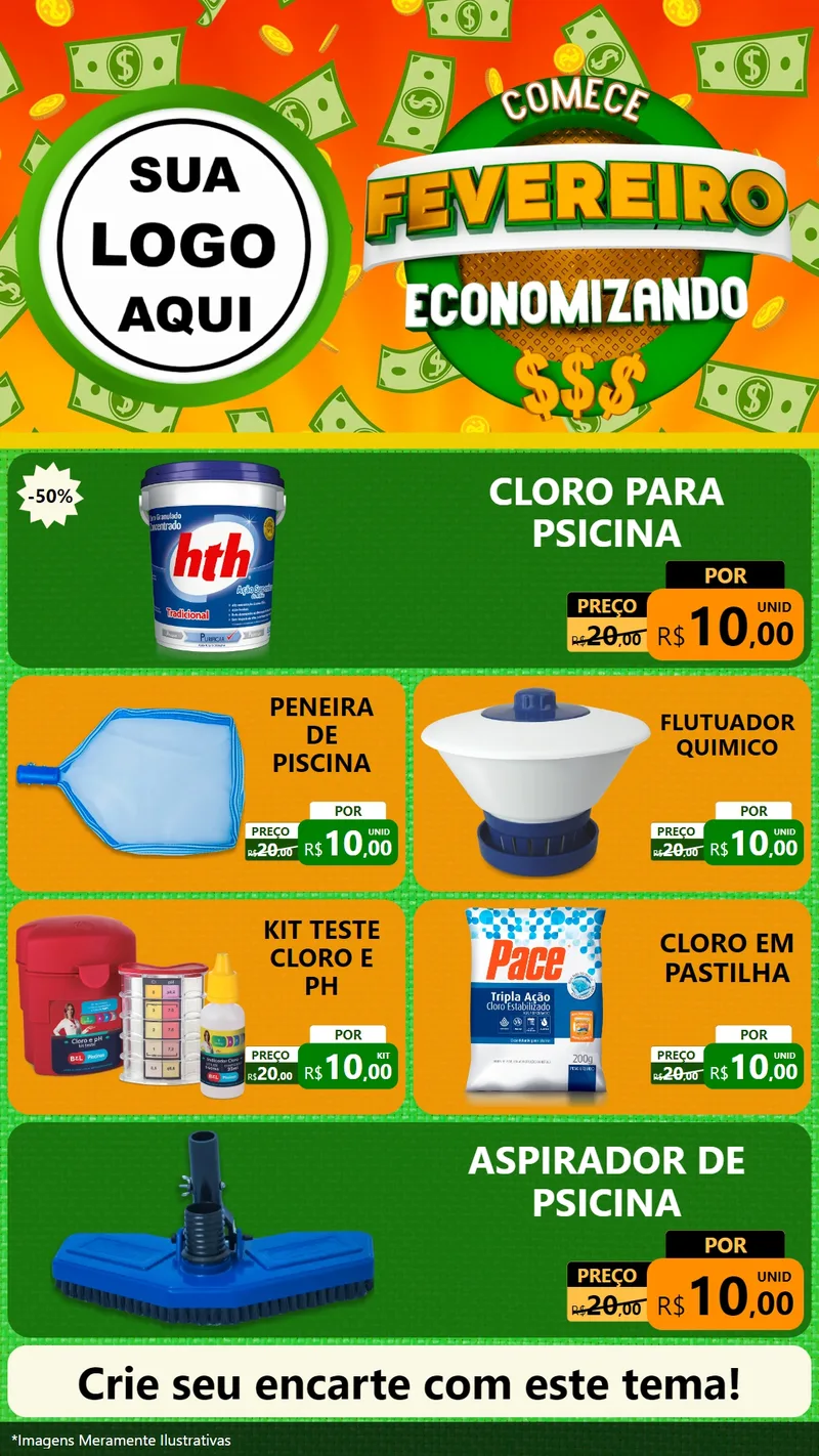 Modelo de TV para TV Vertical com o tema Comece Fevereiro Economizando para Produtos para Piscina