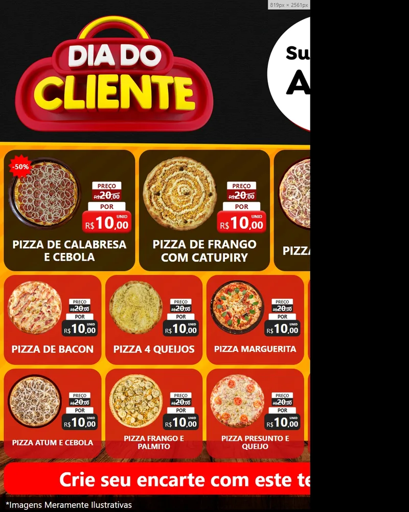 Modelo de Rede Social para Feed Instagram com o tema Dia do Cliente para Pizzaria