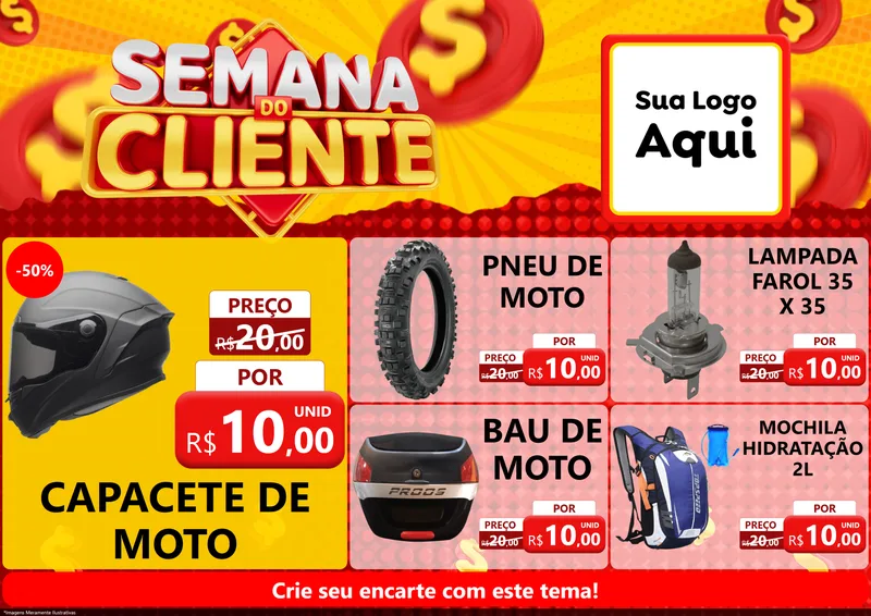 Modelo de Encarte para Encarte A4 Horizontal com o tema Semana do Cliente para Moto peças
