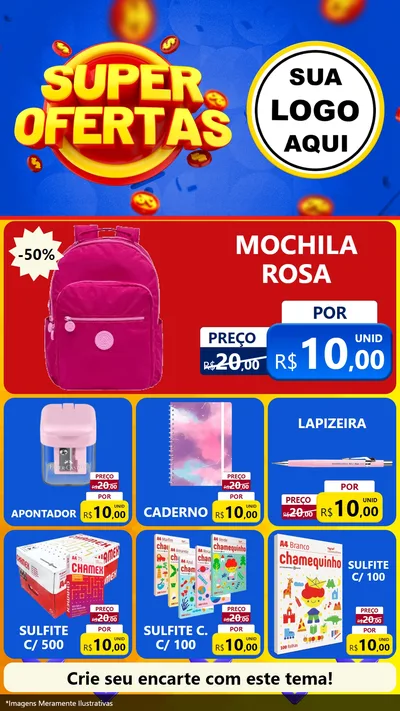 Modelo de Rede Social para Stories com o tema Super Ofertas para Papelaria