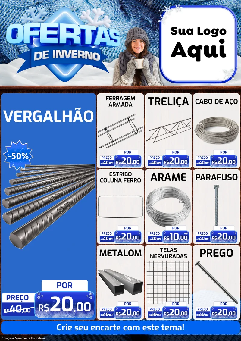 Modelo de Encarte para Encarte A4 Vertical com o tema Ofertas de Inverno para Ferragens