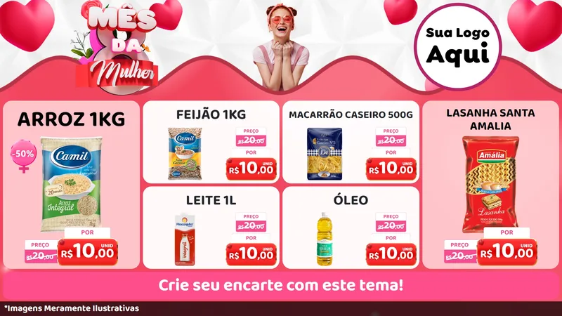 Modelo de TV para TV Horizontal com o tema Mês da Mulher para Supermercado