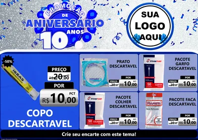 Modelo de Encarte para Encarte A4 Horizontal com o tema Promoção de Aniversário - 10 Anos para Embalagens