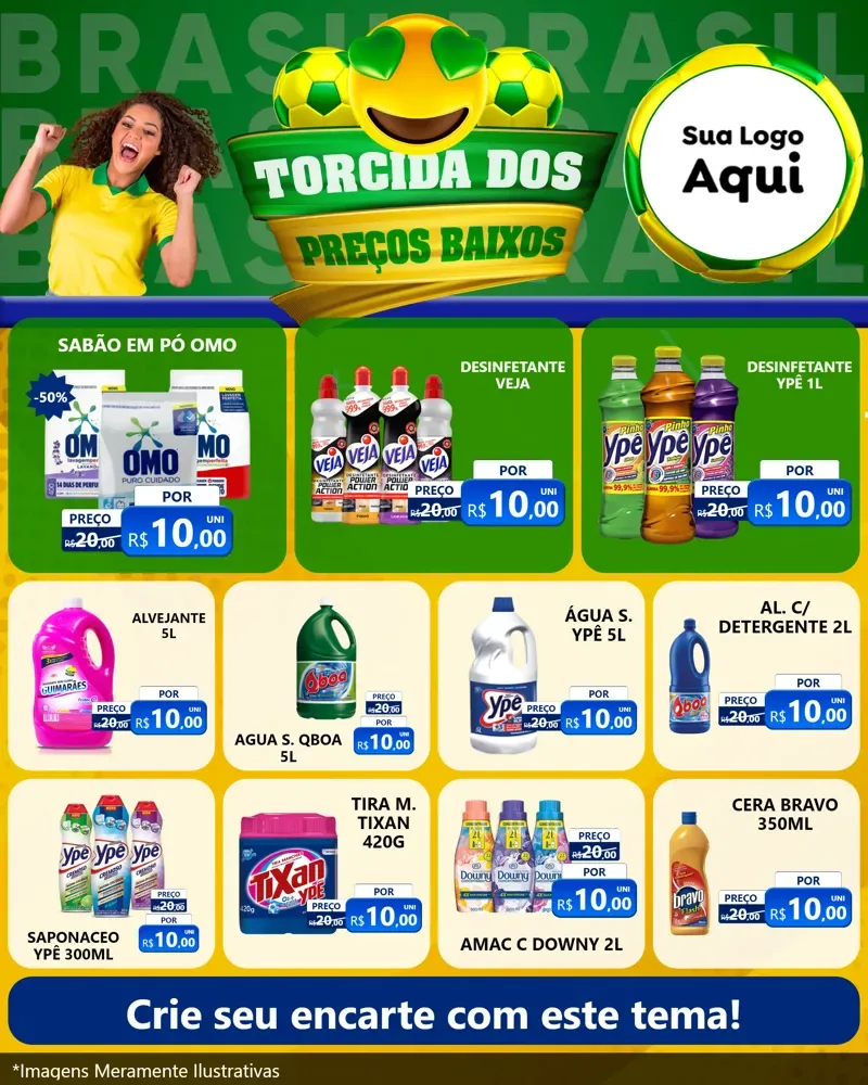 Modelo de Rede Social para Feed Instagram com o tema Torcida dos Preços Baixos - Copa para Produtos de Limpeza
