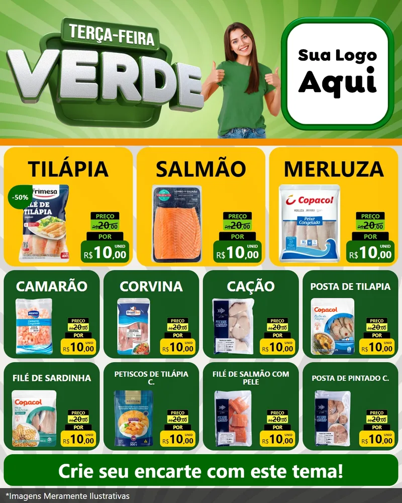 Modelo de Rede Social para Feed Instagram com o tema Terça - Feira Verde para Peixaria