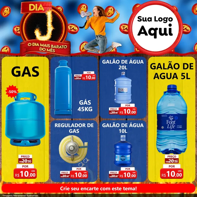 Modelo de Rede Social para Feed Facebook com o tema Dia J - O Dia Mais Barato Do Mês para Água e gás