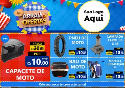 Modelo de Encarte para Encarte A4 Horizontal com o tema Arraiá de Ofertas para Moto peças
