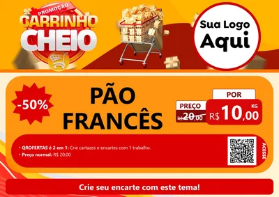 Modelo de Cartaz para Cartaz A4 Horizontal com o tema Promoção carrinho cheio para Padaria