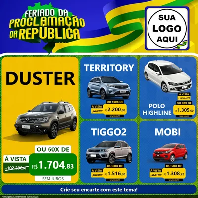 Modelo de Rede Social para Feed Facebook com o tema Feriado da Proclamação da República para Concessionaria de Carros
