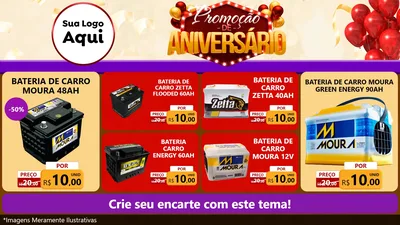 Modelo de TV para TV Horizontal com o tema Promoção de Aniversário para Baterias Elétricas