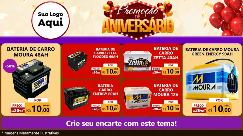 Modelo de TV para TV Horizontal com o tema Promoção de Aniversário para Baterias Elétricas