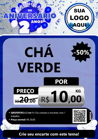 Modelo de Cartaz para Cartaz A4 Vertical com o tema Promoção de Aniversário - 2 Anos para Produtos Naturais
