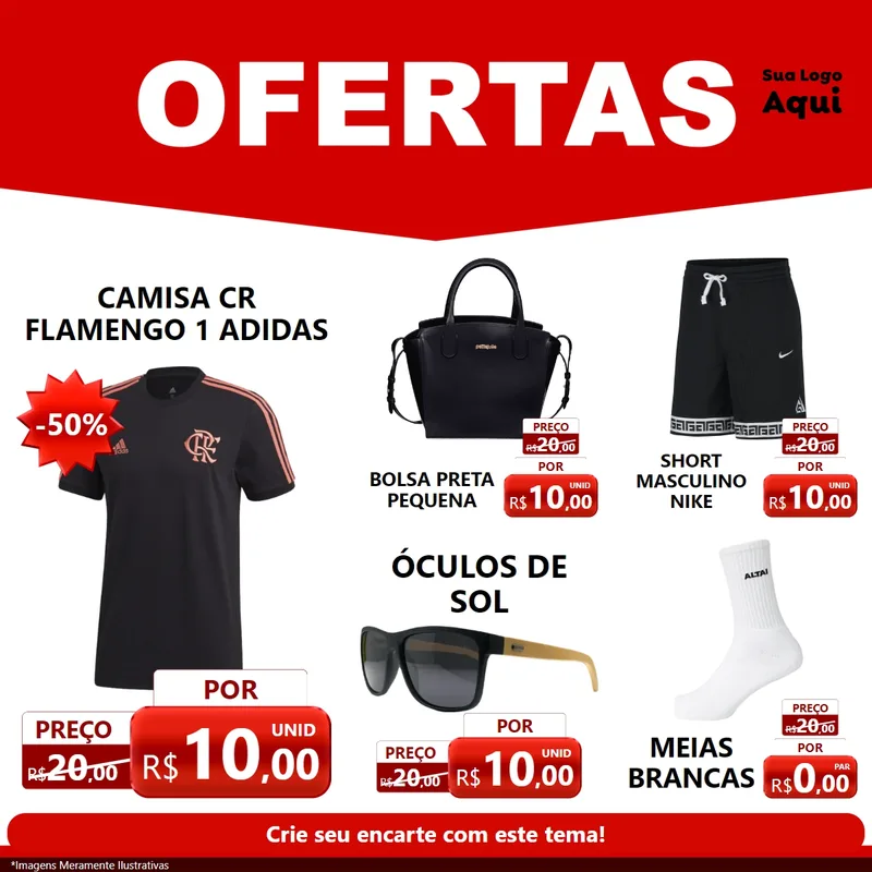 Modelo de Rede Social para Feed Facebook com o tema Ofertas Vermelho Cartaz para Roupas e acessórios