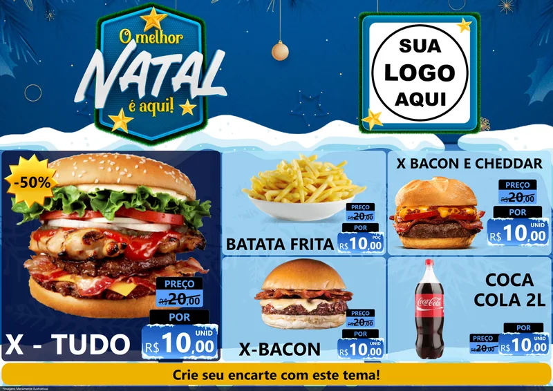 Modelo de Encarte para Encarte A4 Horizontal com o tema O Melhor Natal É Aqui! para Hamburgueria