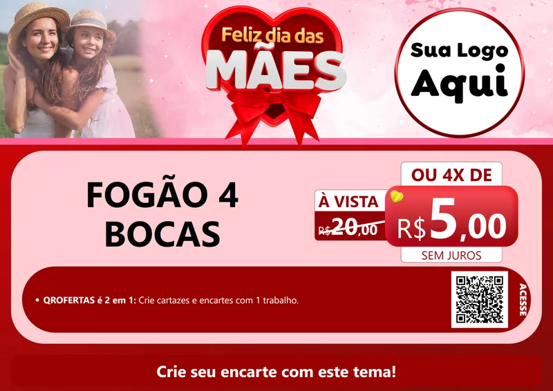 Modelo de Cartaz para Cartaz A4 Horizontal com o tema Feliz Dia Das Mães para Móveis e Eletro