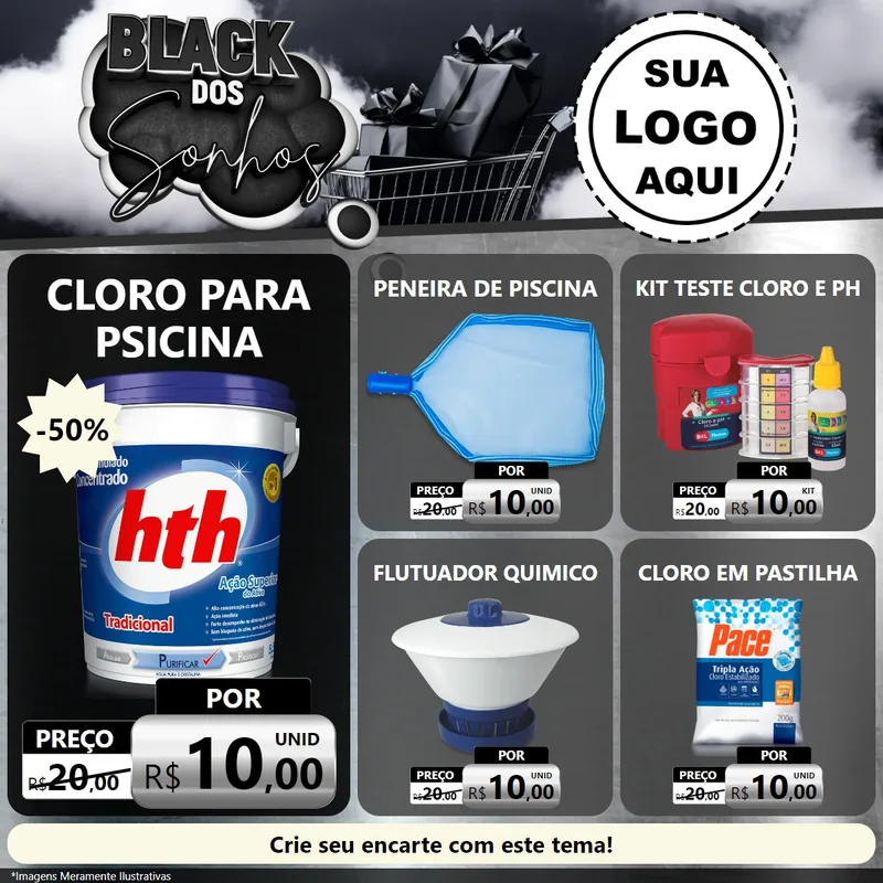 Modelo de Rede Social para Feed Facebook com o tema Black dos Sonhos para Produtos para Piscina