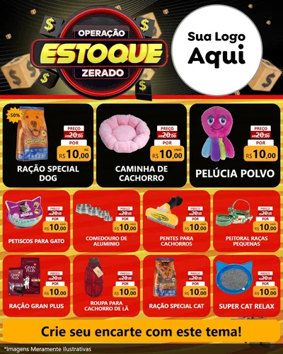 Modelo de Rede Social para Feed Instagram com o tema Operação Estoque Zerado para Pet Shop