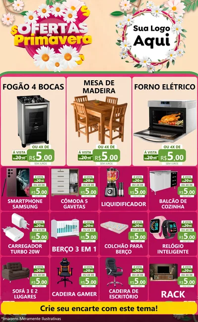 Modelo de Encarte para Encarte Grande com o tema Ofertas de Primavera para Móveis e Eletro