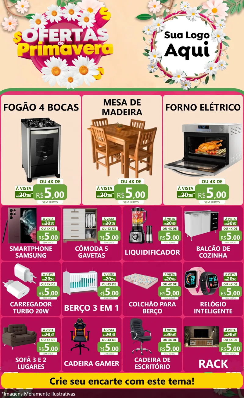 Modelo de Encarte para Encarte Grande com o tema Ofertas de Primavera para Móveis e Eletro