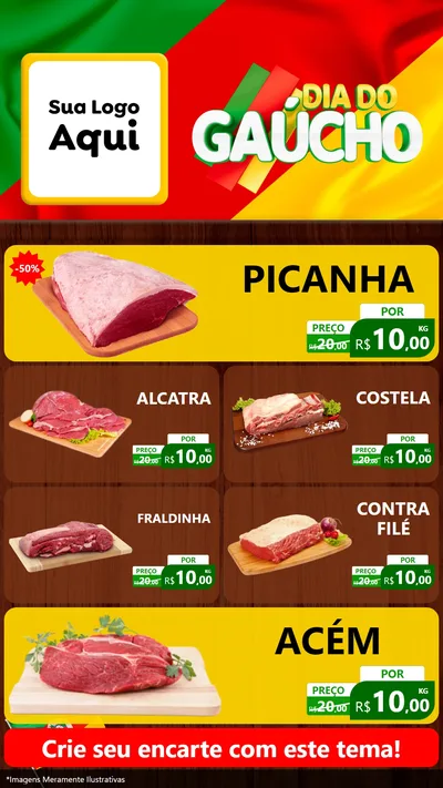 Modelo de TV para TV Vertical com o tema Dia do Gaúcho para Açougue