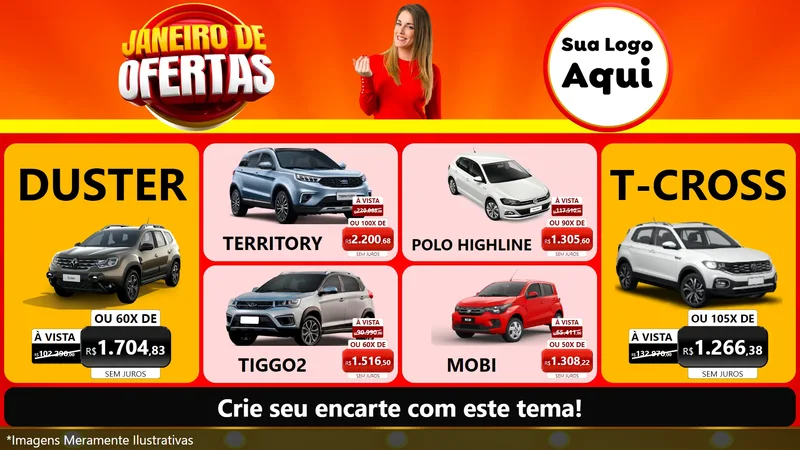 Modelo de TV para TV Horizontal com o tema Janeiro de Ofertas para Concessionaria de Carros