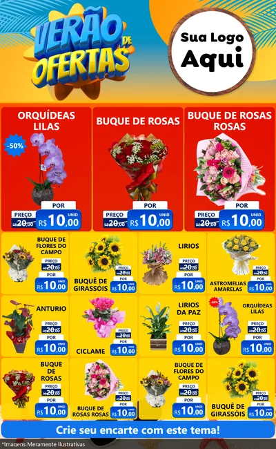 Modelo de Encarte para Encarte Grande com o tema Verão de Ofertas para Floricultura e jardim