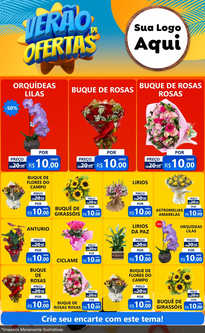 Modelo de Encarte para Encarte Grande com o tema Verão de Ofertas para Floricultura e jardim