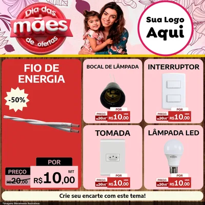 Modelo de Rede Social para Feed Facebook com o tema Dia Das Mães De Ofertas para Materiais Elétricos