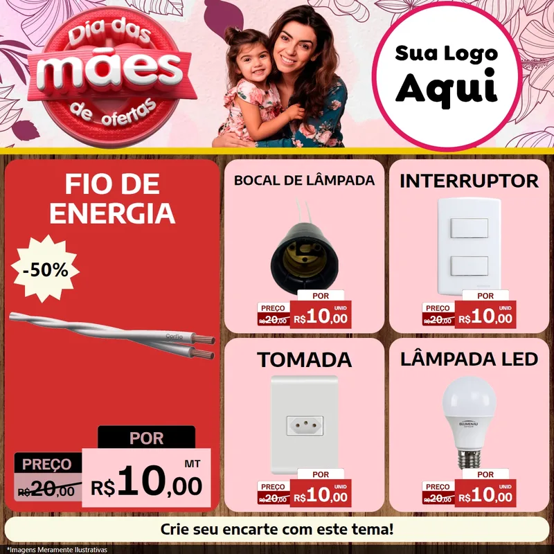 Modelo de Rede Social para Feed Facebook com o tema Dia Das Mães De Ofertas para Materiais Elétricos