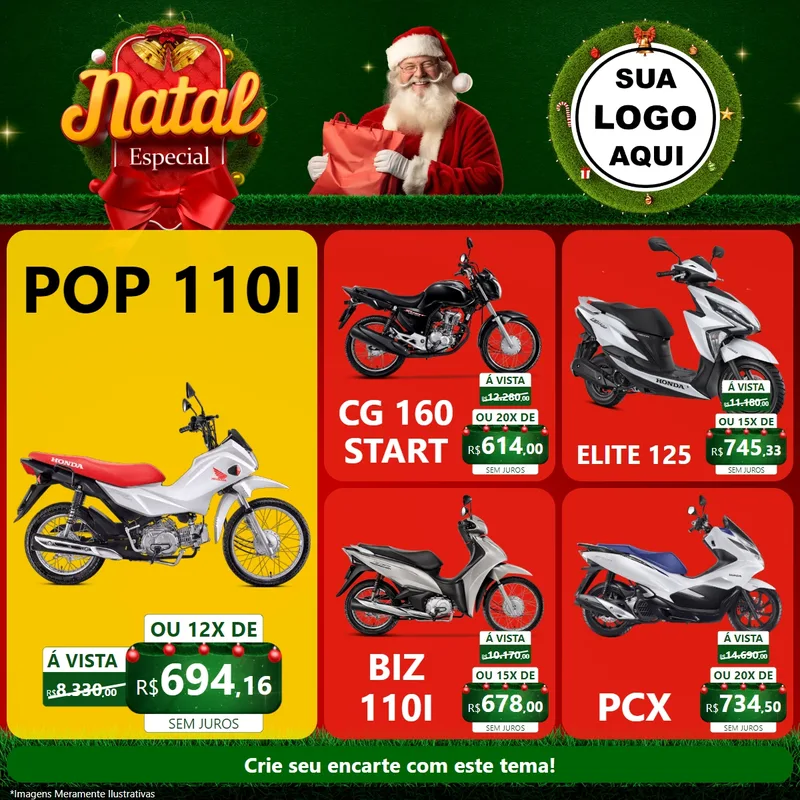 Modelo de Rede Social para Feed Facebook com o tema Natal Especial para Concessionaria de Motos