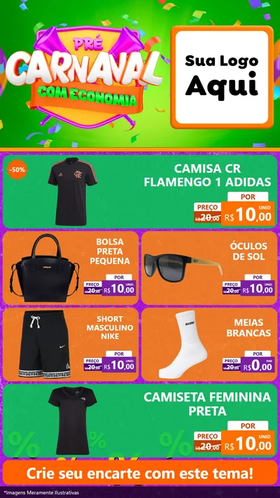 Modelo de TV para TV Vertical com o tema Pré-Carnaval Com Economia para Roupas e acessórios