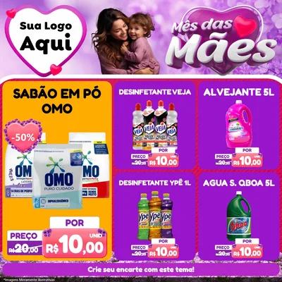 Modelo de Rede Social para Feed Facebook com o tema Mês das Mães para Produtos de Limpeza