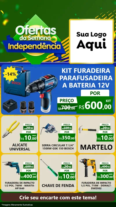 Modelo de Rede Social para Stories com o tema Ofertas da Semana da Independência para Maquinas e Ferramentas