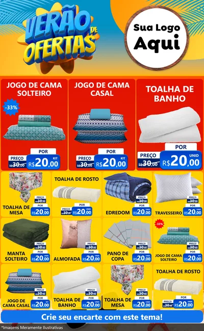 Modelo de Encarte para Encarte Grande com o tema Verão de Ofertas para Cama, Mesa e Banho