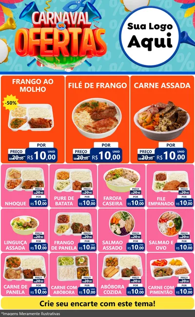 Modelo de Encarte para Encarte Grande com o tema Carnaval de Ofertas para Restaurante