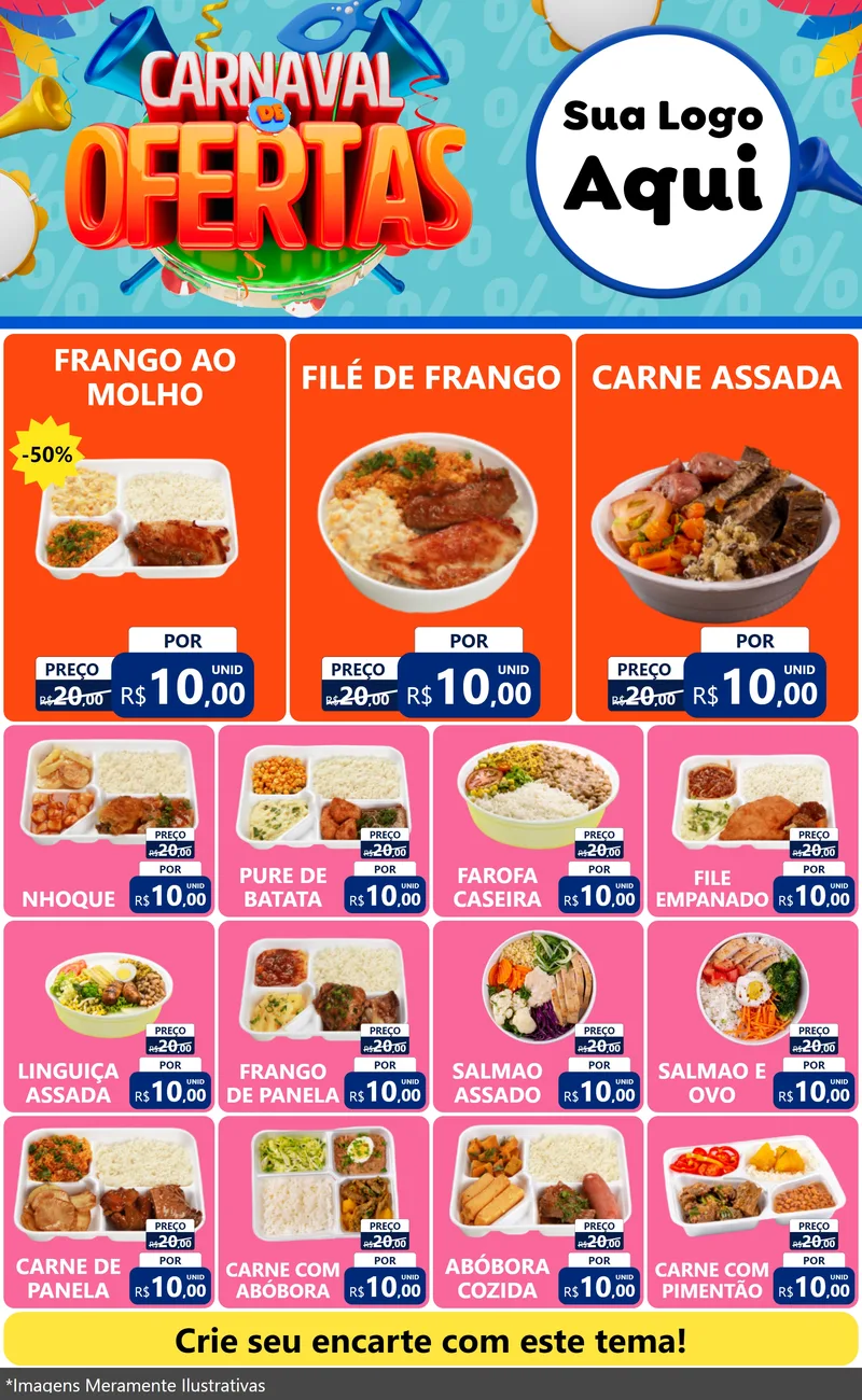 Modelo de Encarte para Encarte Grande com o tema Carnaval de Ofertas para Restaurante