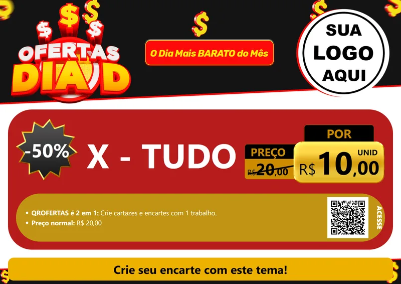 Modelo de Cartaz para Cartaz A4 Horizontal com o tema Ofertas Dia D para Hamburgueria
