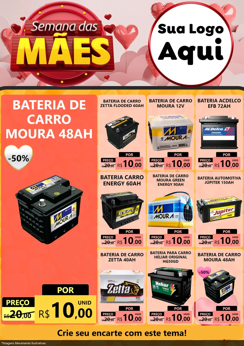 Modelo de Encarte para Encarte A4 Vertical com o tema Semana das Mães para Baterias Elétricas