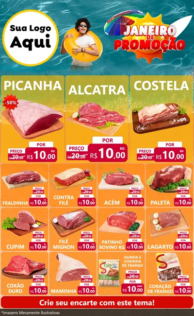 Modelo de Encarte para Encarte Grande com o tema Janeiro de Promoção para Açougue